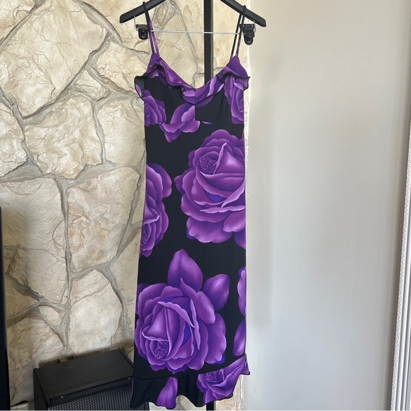 American Vintage Dresses & Skirts - Vintage Dark Floral Spaghetti Strap Bias Cut Midi Dress